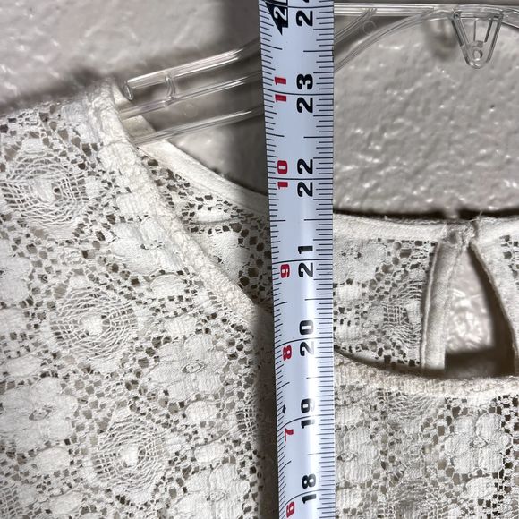 Hinge Sz S 3/4 Sleeve Sweetheart Lace Bodice Blouse White Lace Accents Boho - Picture 12 of 13